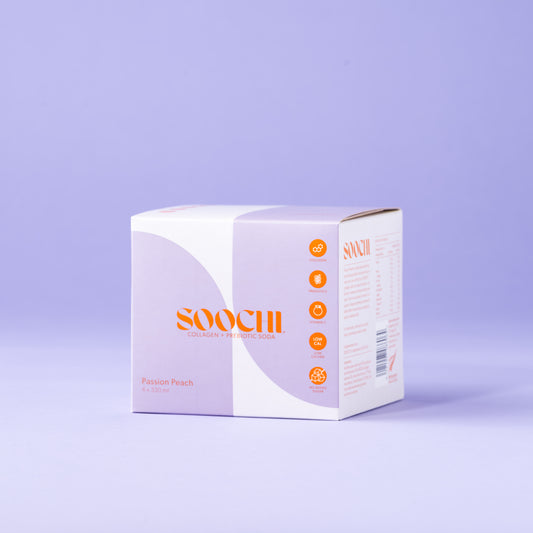 Soochi Drinks - Collagen + Prebiotic Soda- Passion Peach -4pk